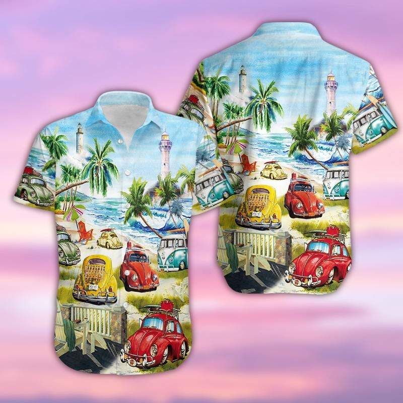 Camping Car Beach Sunny Unisex Hawaii Aloha Shirts Ha51016