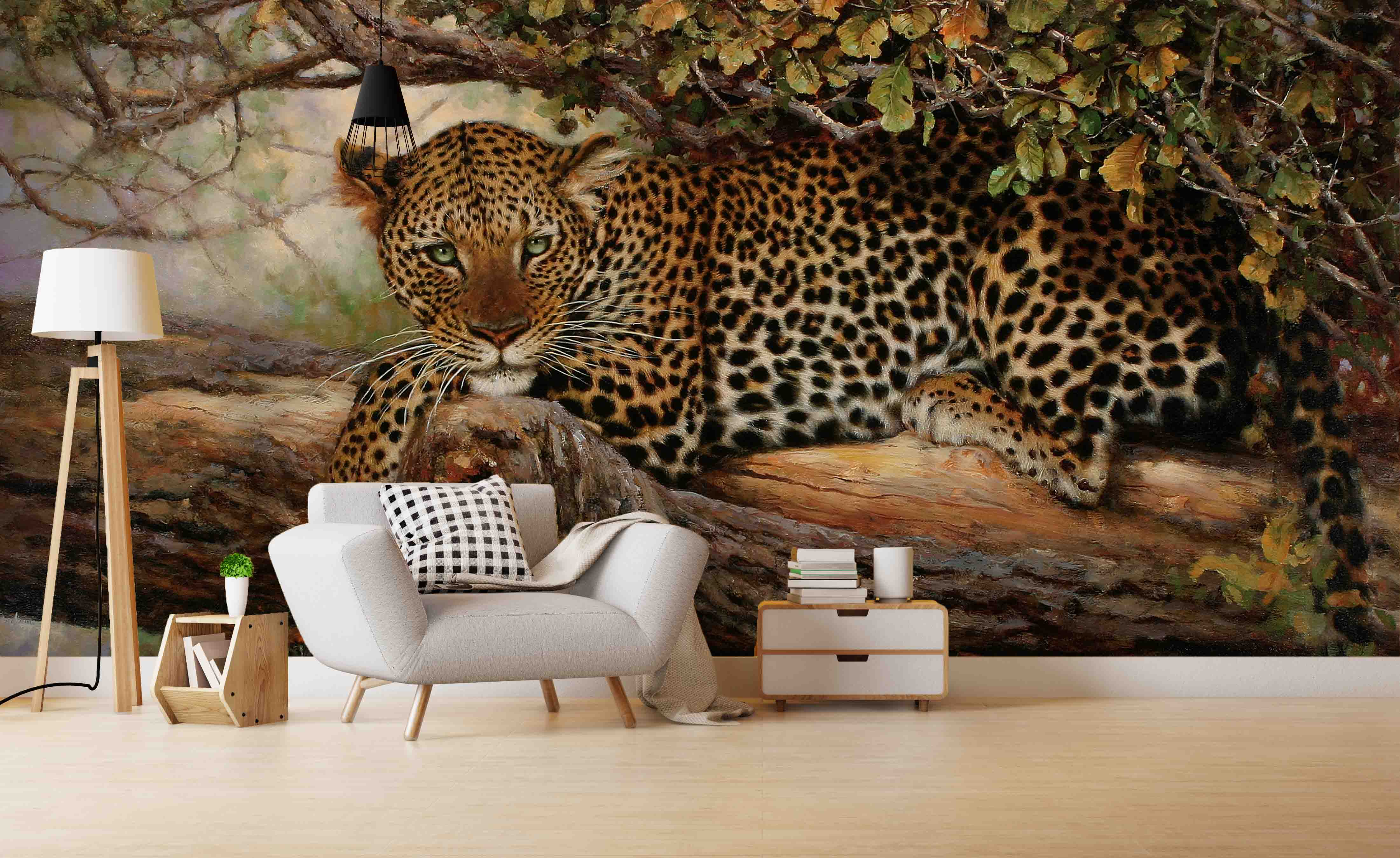 3D Realistic Leopard Forest Tree Wall Mural Wallpaper Lxl 1595