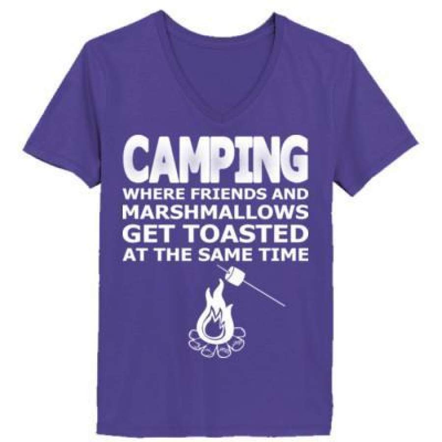 AGR Campfire Where Friends N Marshmallows Get Toasted Same Time – Ladies’ V-Neck T-Shirt