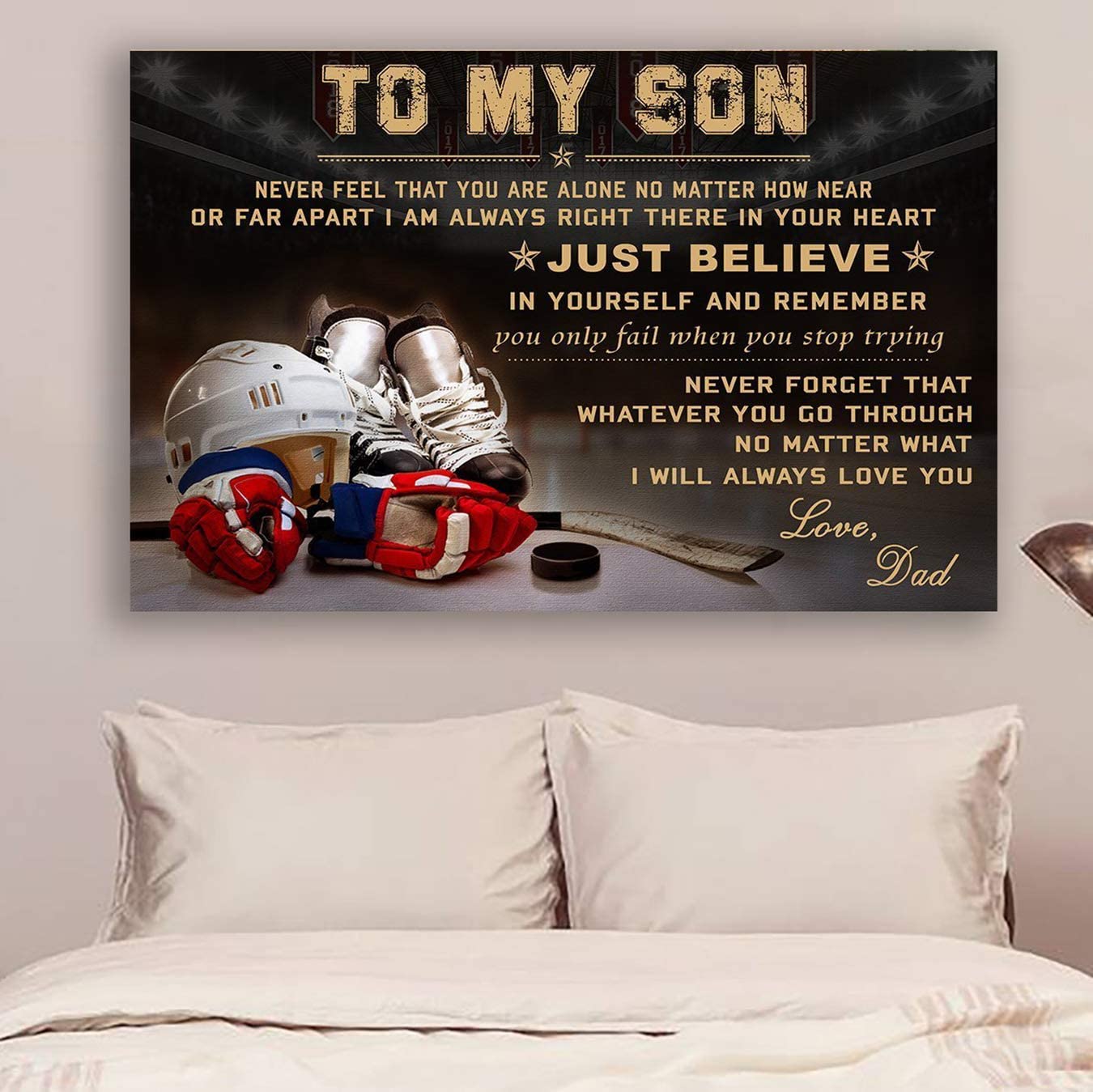 Poster for Room Aesthetic -Command Strips Wall Decor – Cv961 Lhd Hockey Poster – Dad to Son – Never Feel That