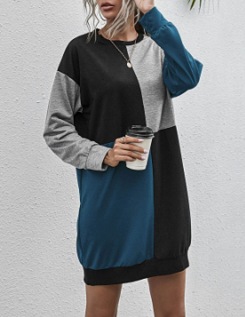 2022 Womens Pocketless Casual Pullover Sweater Long Sleeve Colorblock Top Sweater Dress