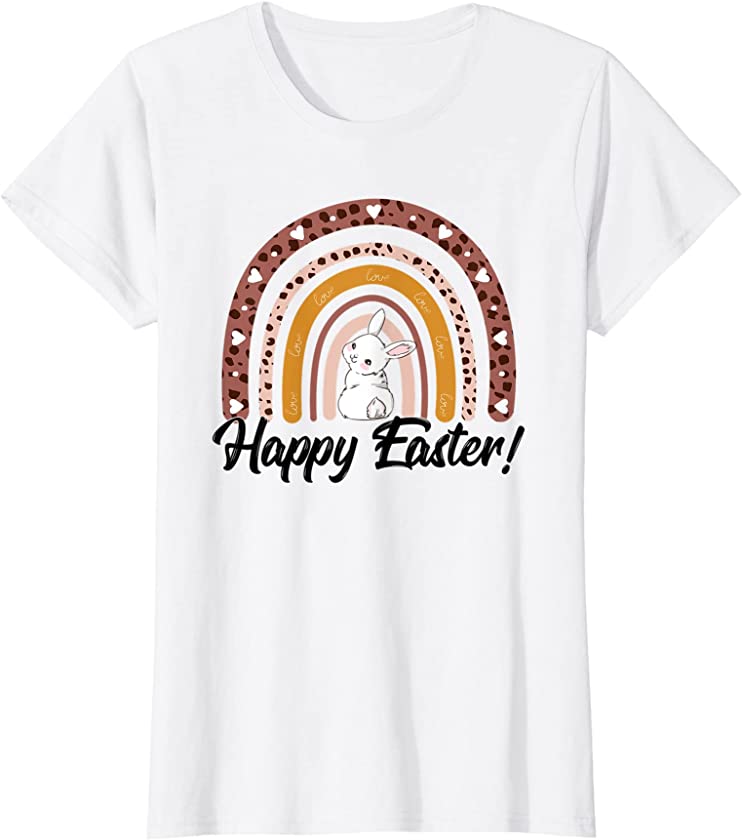 Womens Easter Bunny Rainbow Leopard Print For Women Happy Easter T-Shirt