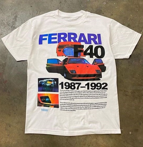 Vintage Ferrari F40 Sport Car 1987 1992 Tee Shirt Outfit