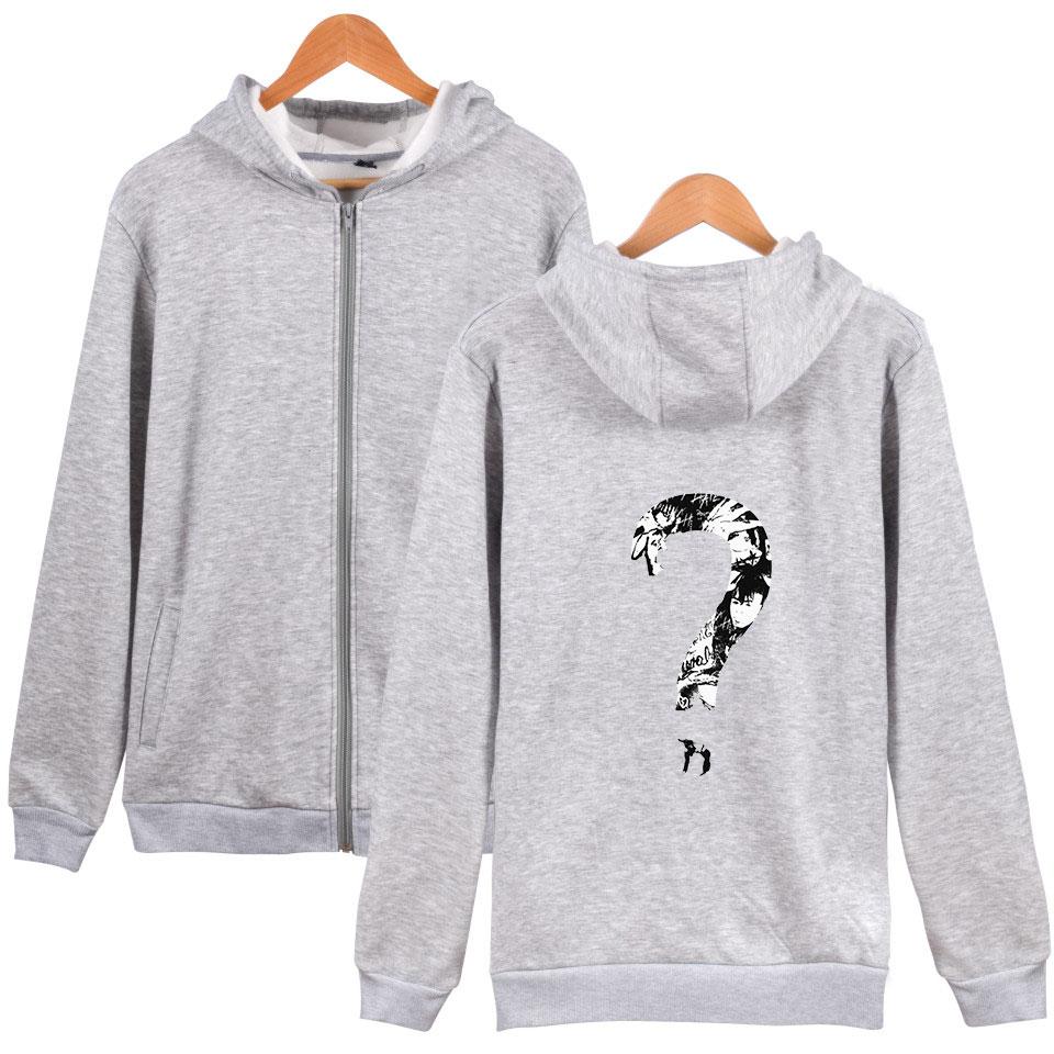 XXXTentacion Hoodies – Solid Color Popular Rapper XXXTentacion Question Mark Icon Zip Up Hoodie