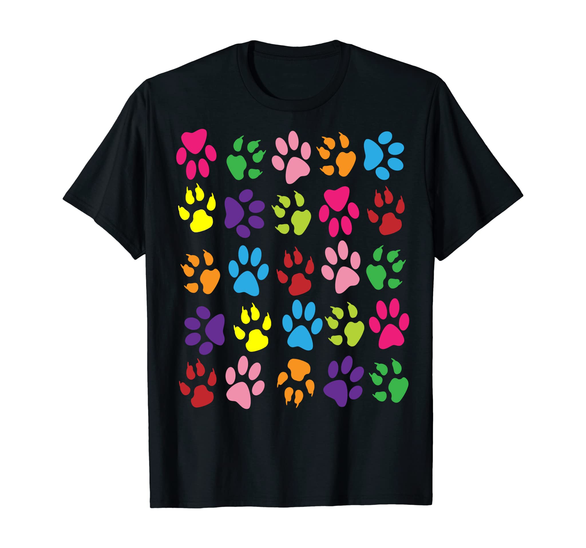 Paw Prints T-shirt Dogs Cats Animals Colorful Tee