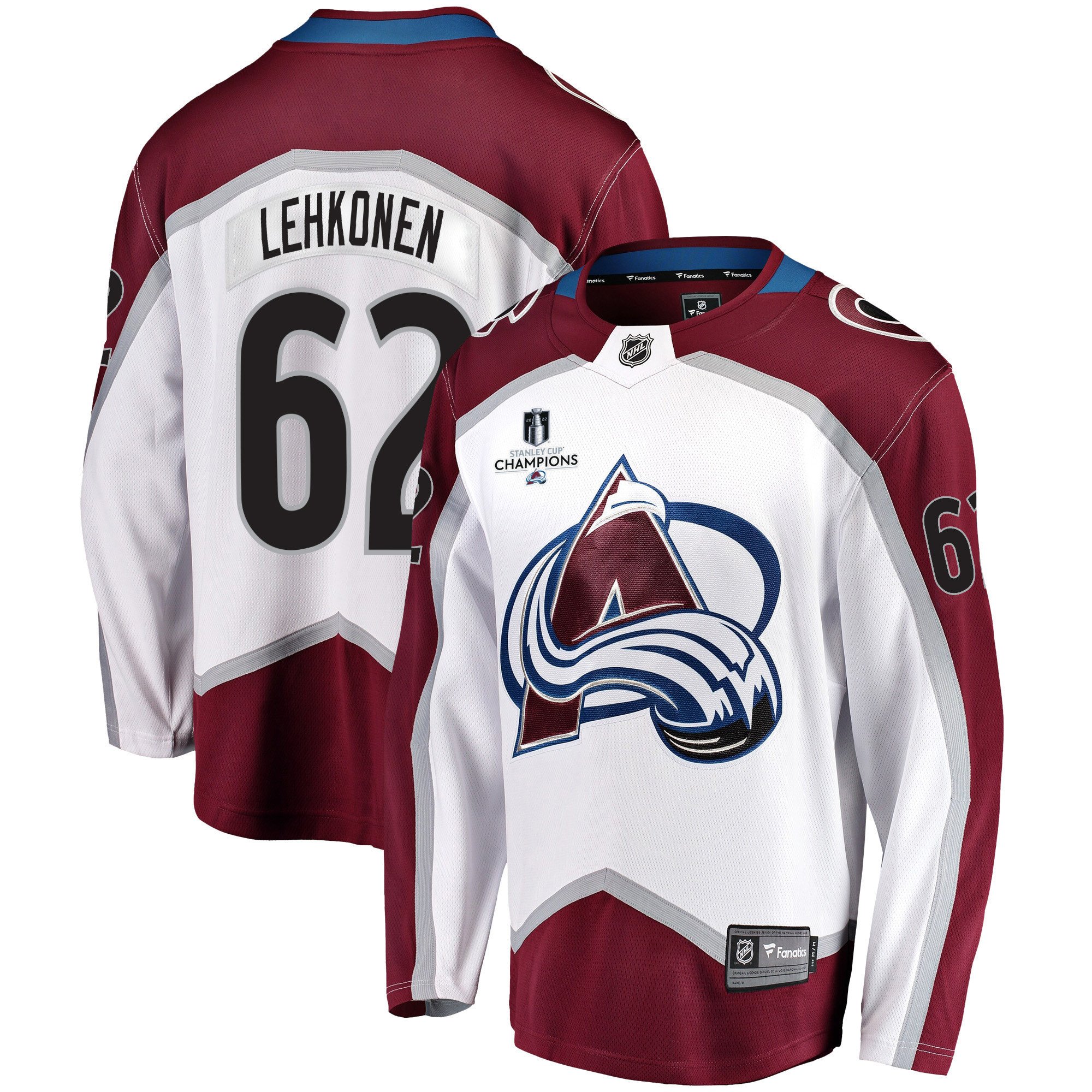 Colorado Avalanche Artturi Lehkonen 62 Away 2022 Stanley Cup Champions Breakaway Men Jersey – White