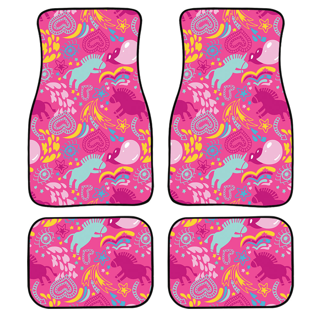 Pink Girly Unicorn Print Front And Back Car Floor Mats, Front Car Mat