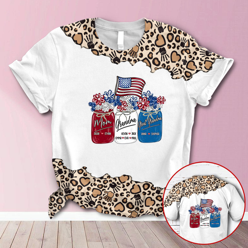 Personalized From Mom To Great Grandma 4Th Of July Jar Leopard All Over Print Shirts For Grandma Hn98 Trhn