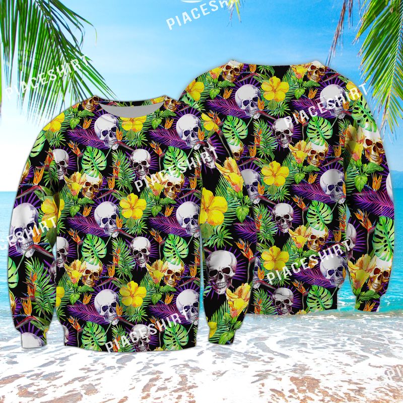 Skull Hawaii Pattern Funny Full Print Sweatshirt Ha45594