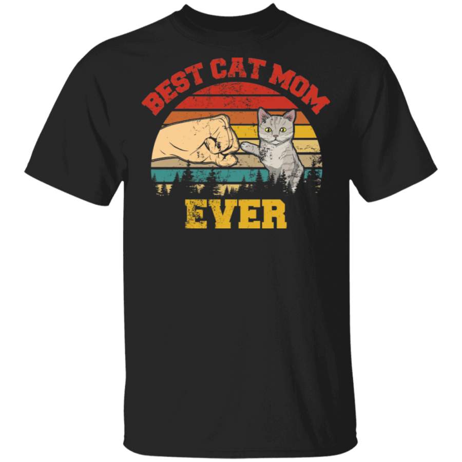 Vintage Retro Best Cat Mom Ever Cat Lover Owner Fans Matching Shirt For Family Funny Women Mommy Gifts T-Shirt