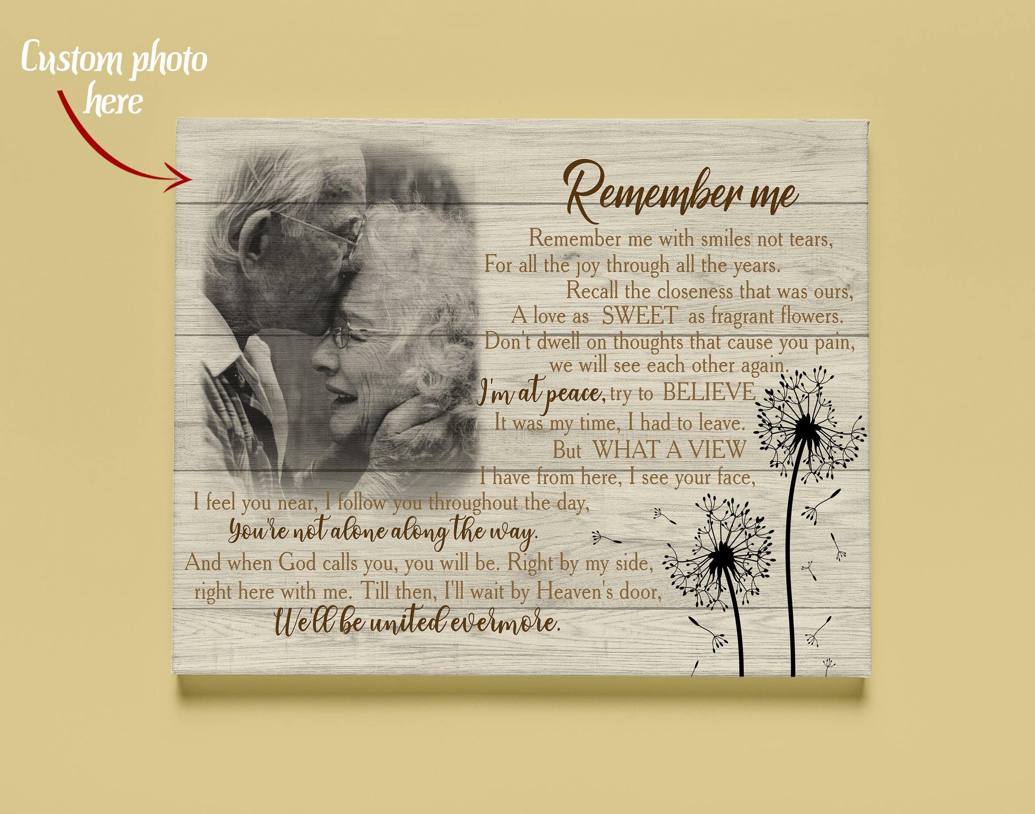 [Personalized Photo] Remember Me With Smiles Not Tears Gift For Family Home Decor Wall Art Canvas Memorial Home Decor