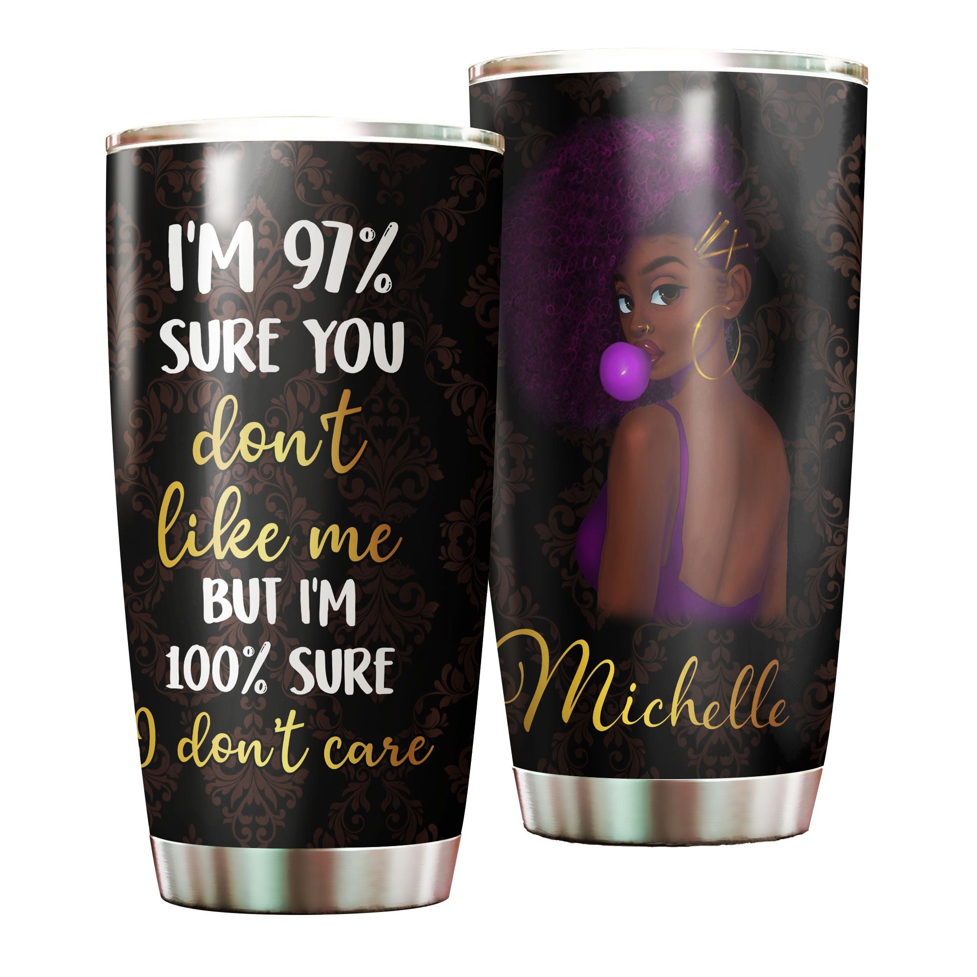 Personalized Black Women Stainless Steel Tumbler – Double-Walled Insulation Vacumm Flask – Gift For Black Queen, International Women’S Day, Hippie Girls 18