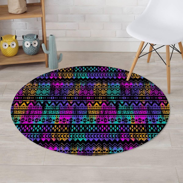 Colorful Native Aztec Geometric Round Rug