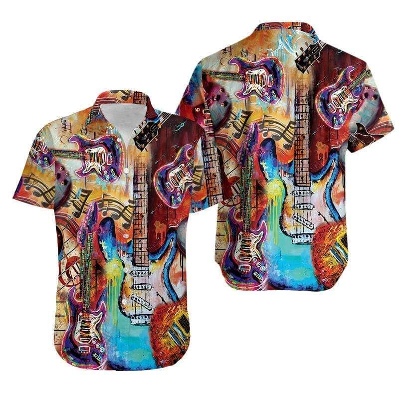 Find Colorful Guitar Art Hawaii Aloha Shirts Ha13172