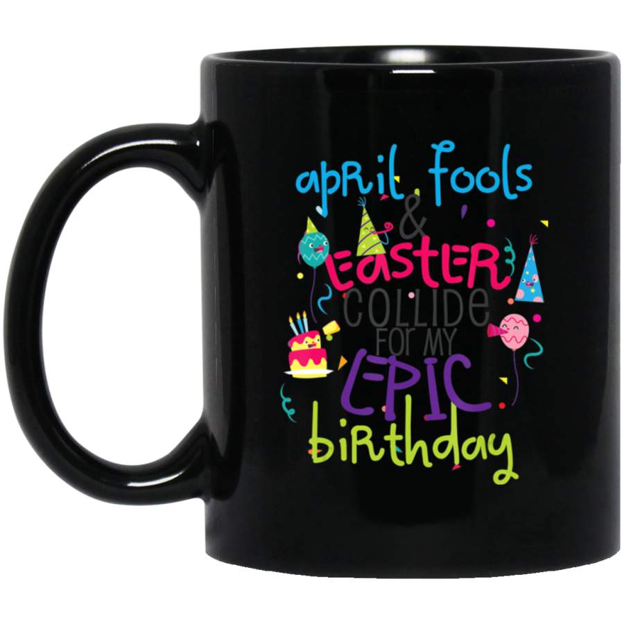 Cute Easter April Fools Birthday Gift Girls Boys 11oz 15oz Black Mug Happy Easter Day Funny Colors Eggs Bunny Ears Peeps Cute