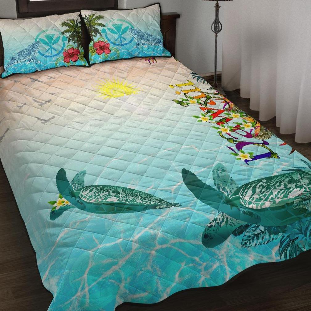 Polynesian Hawaii Quilt Bed Sets – View sea Hawaii with Turtle and Whale – BN17