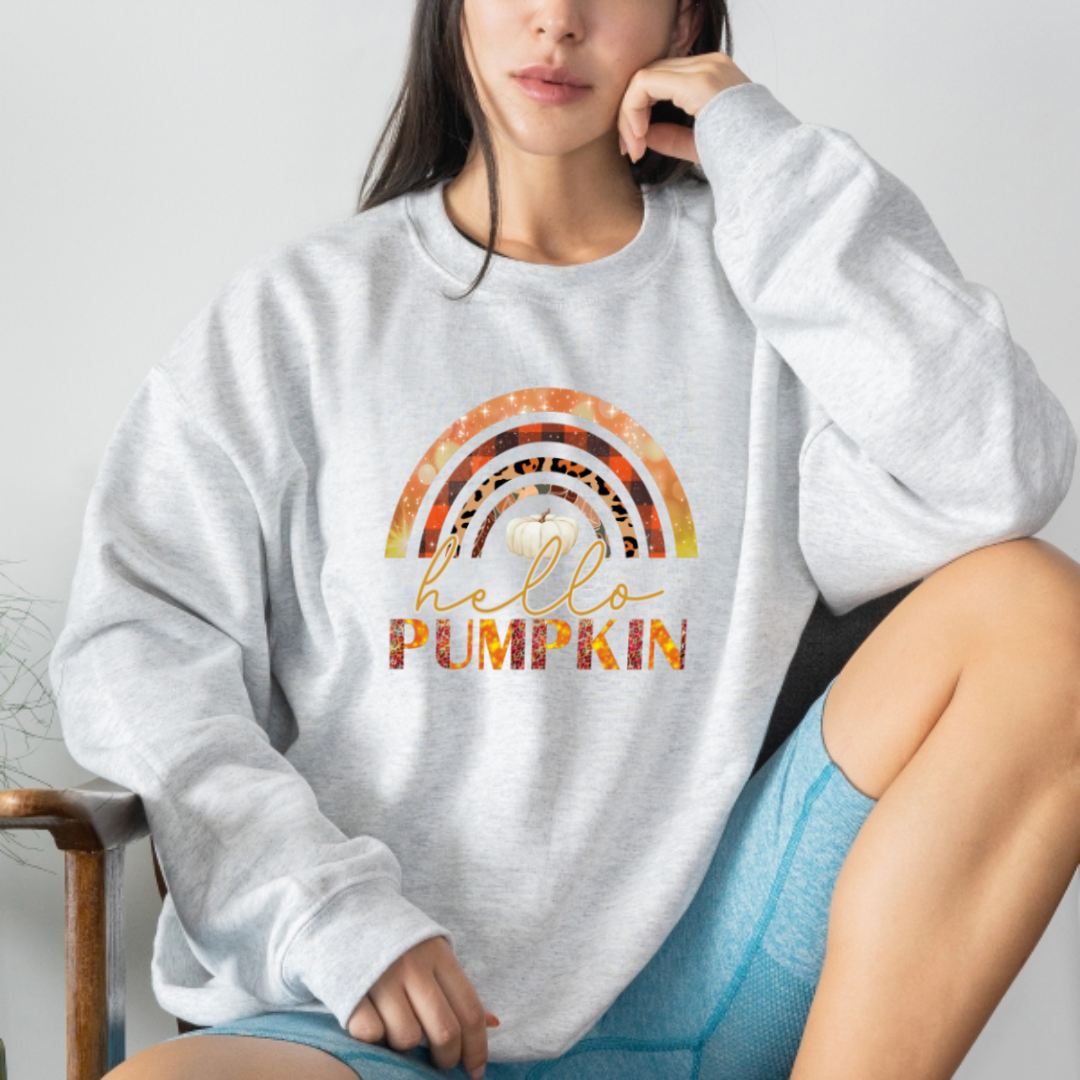 Hello Pumpkin Rainbow Sweatshirt, Halloween Gift Sweatshirt