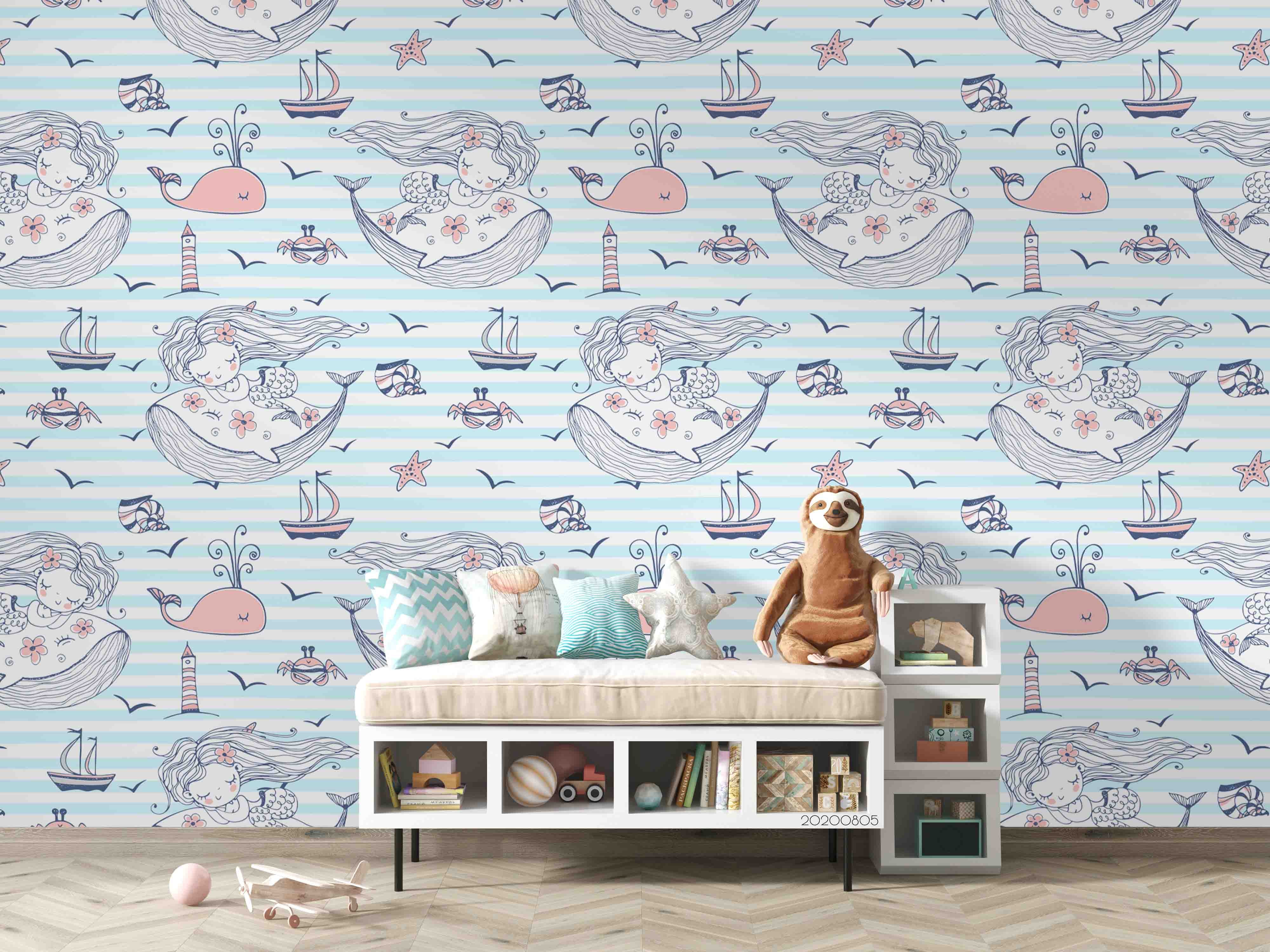 3D Cartoon Sleeping Girl Whale Wall Mural Wallpaper Lxl 807