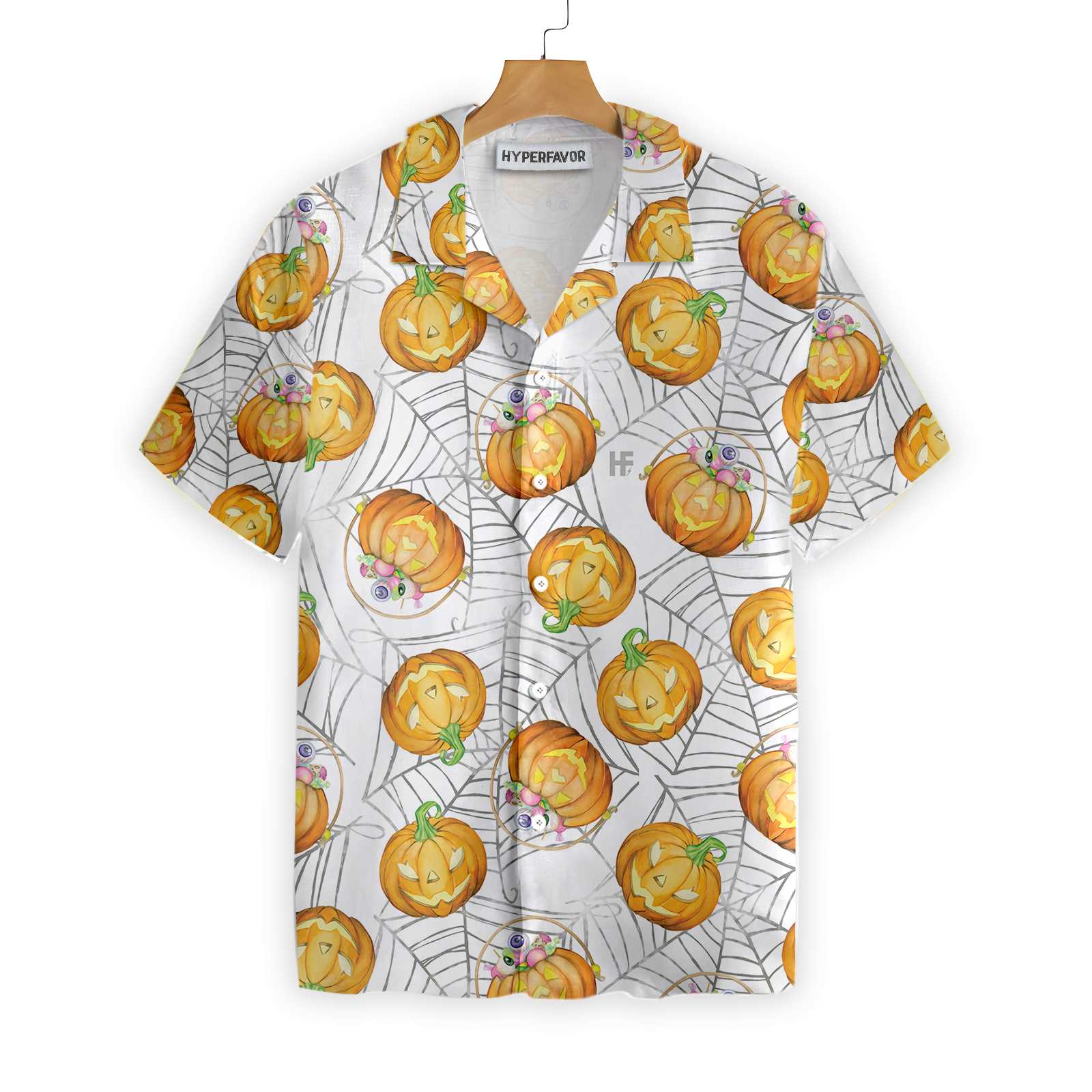 Pumpkin Candy Halloween Spider Web Hawaiian Shirt