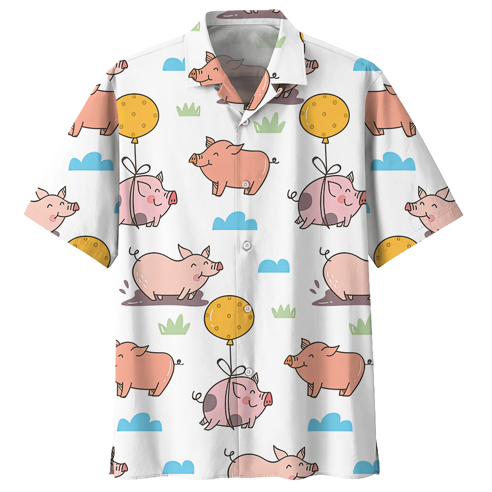 Pig White Awesome Design Unisex Hawaii Print Aloha Short Sleeve Casual Shirt Ha74427