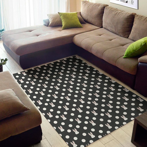 Polka Dot Rabbit Pattern Print Area Rug