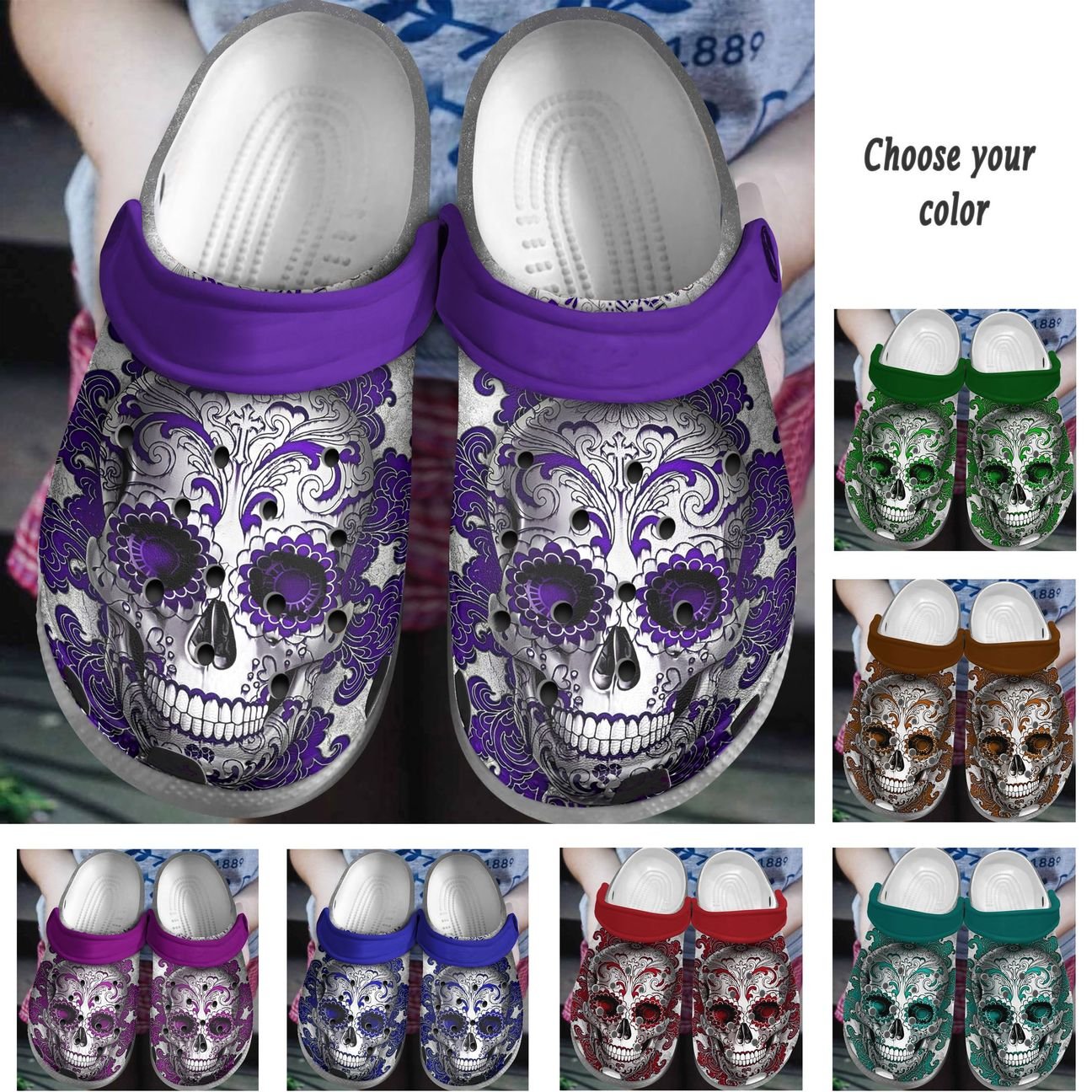 Skull Personalize Clog, Custom Name, Text, Fashion Style For Women, Men, Kid, Print 3D Colorful Skull