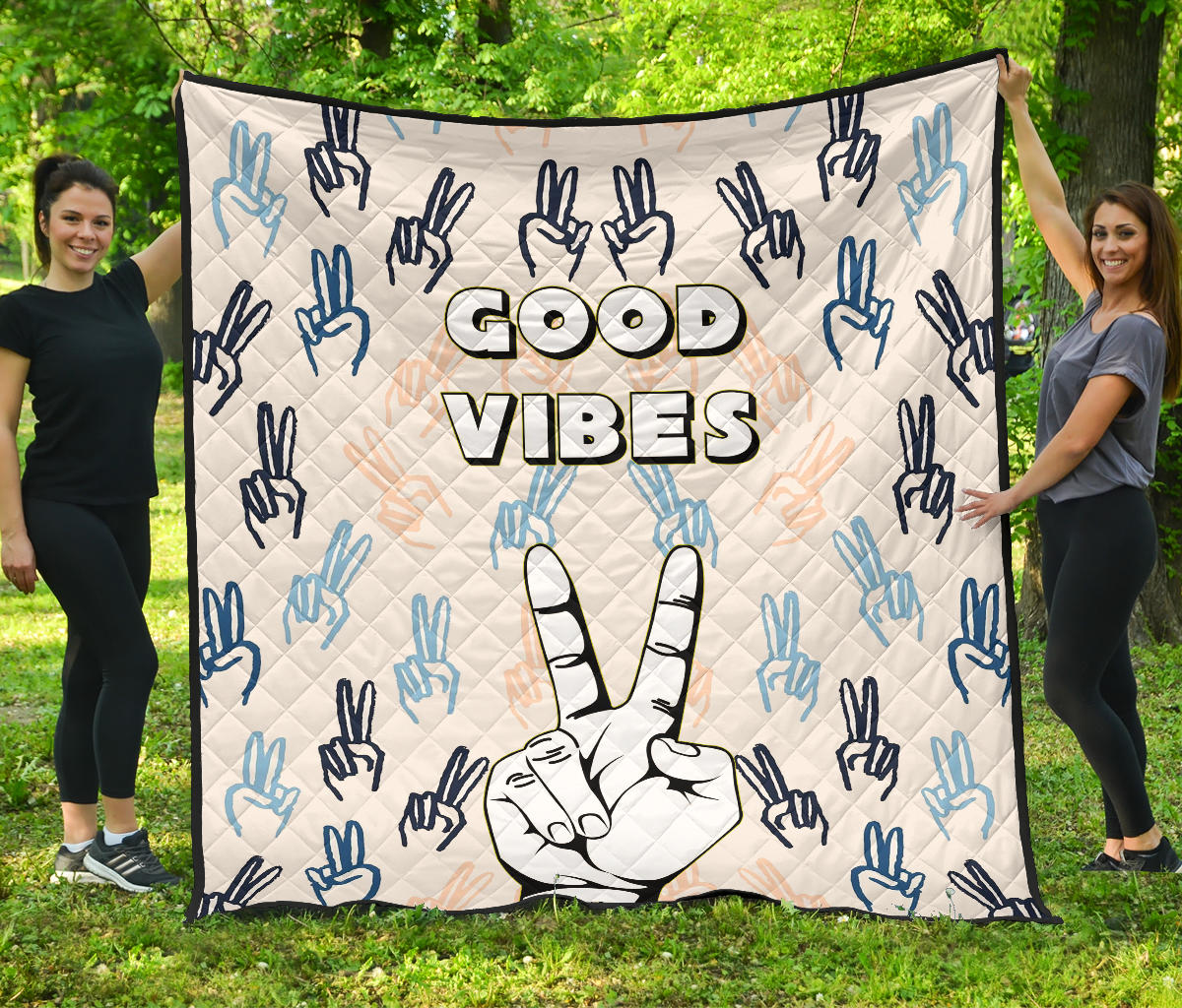 Positive Good Vibes Hi Hand Sign Patterns Premium Quilt Blanket Na091102