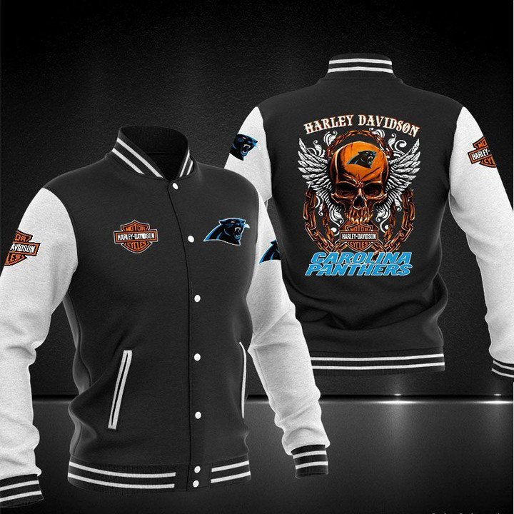 Carolina Panthers Black Skull Baseball Jacket V2