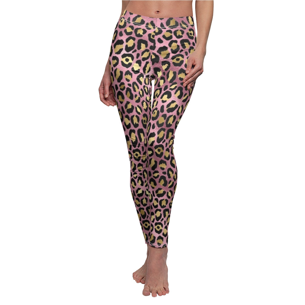 Rose Gold Leopard Women’S Cut & Sew Casual Leggings