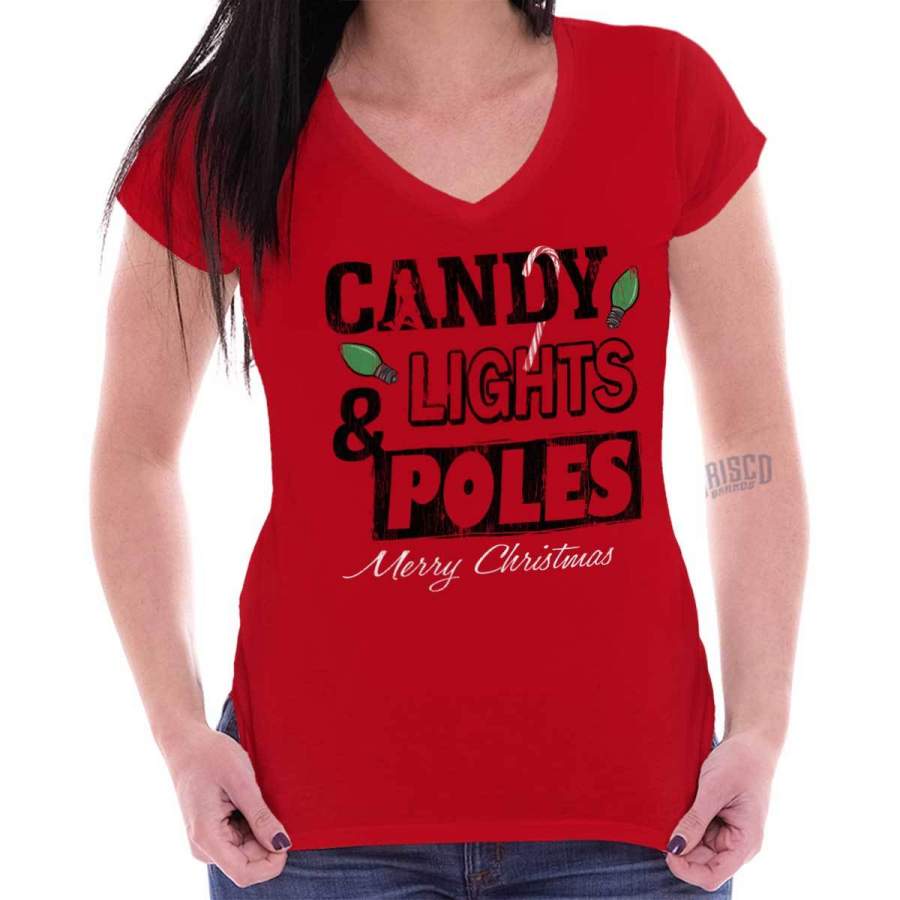 Candy Lights & Poles Junior V-Neck T-Shirt