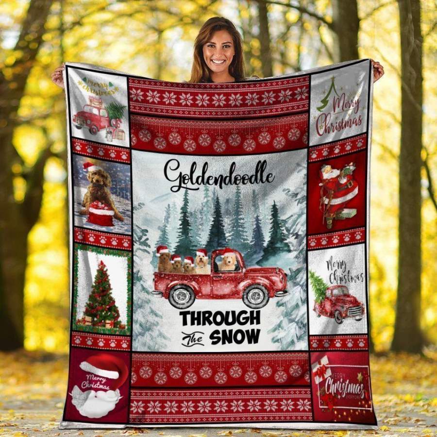 Goldendoodle Through The Snow Christmas Xmas Fleece Blanket Christmas Gift Ideas