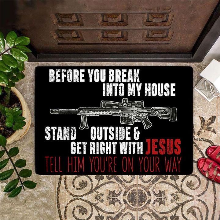 Veteran Welcome Rug, Veteran Doormat, Before You Break Into My House, Stay Outside With Jesus Doormat, Welcome Mat