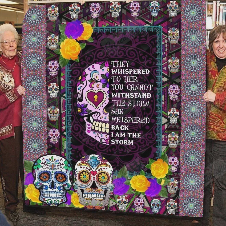 Sugar Candy Skull She Whispered Back  I Am The Storm Fleece Blanket Great Customized Blanket Gifts For Birthday Christmas Thanksgiving