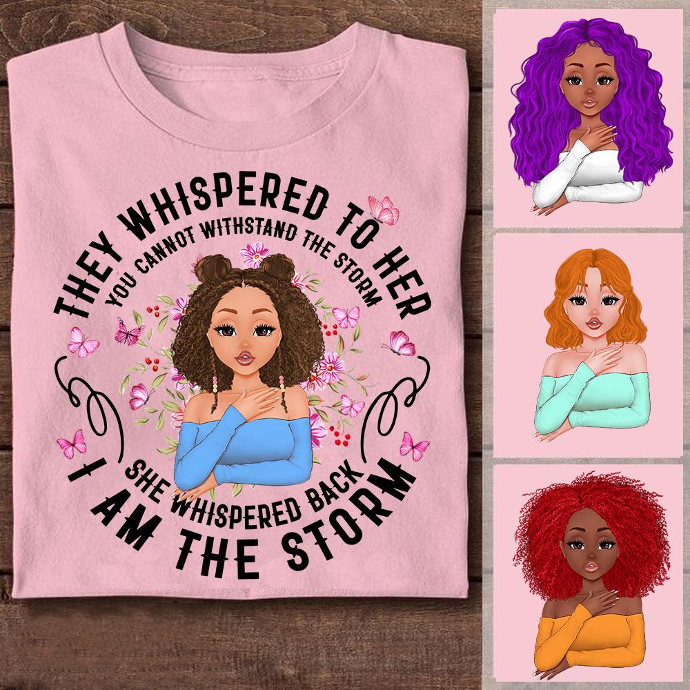 Personalized Breast Cancer Warrior Shirt, They Whispered To Her You Cannot Withstand The Storm Breast Cancer Warrior Shirt