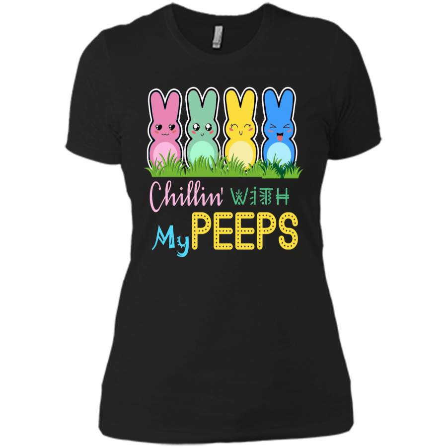 Chillin With My Peeps Easter Bunny T-Shirt April Fools Day Next Level Ladies Boyfriend Tee