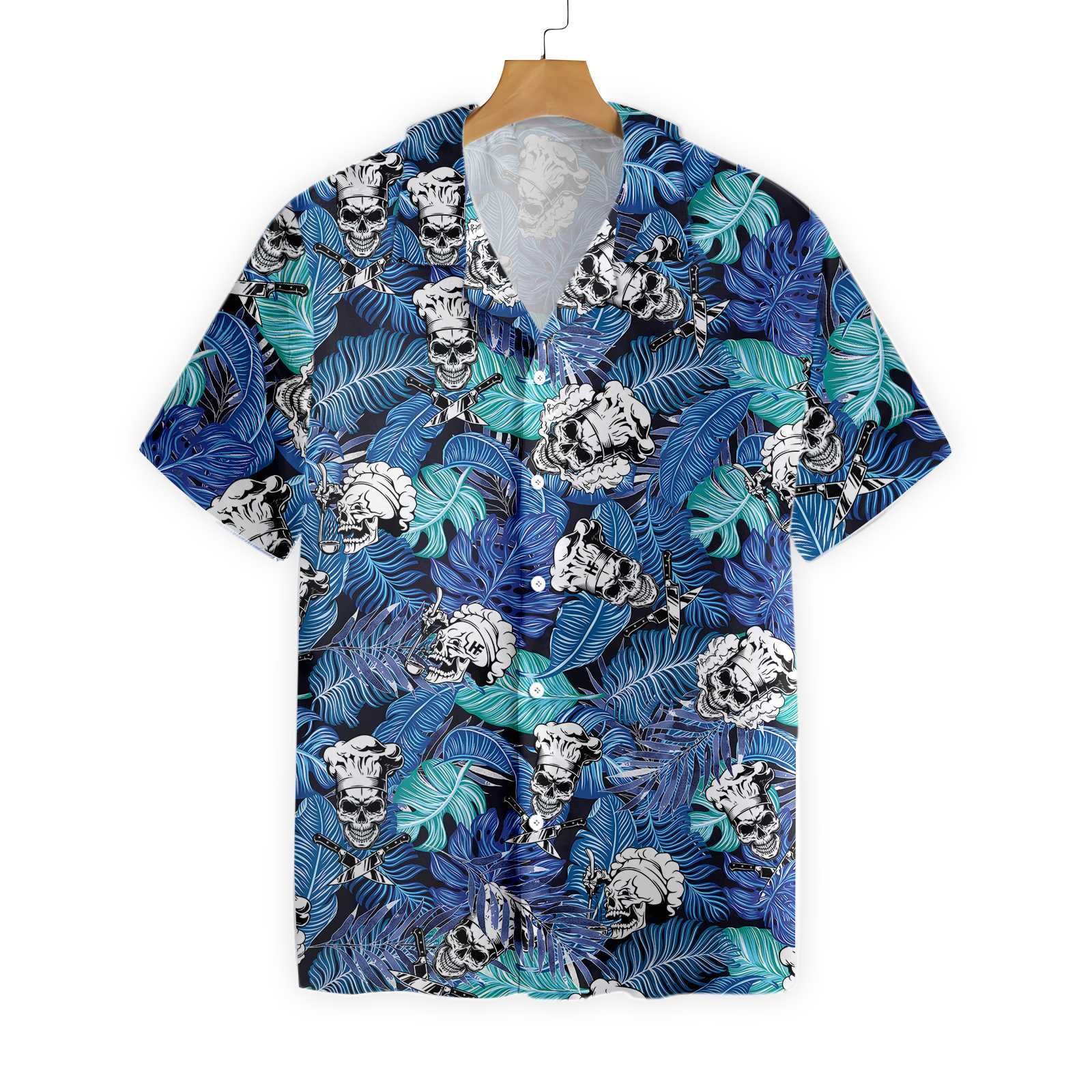 Tropical Blue Leaves Chef Hawaii Shirt Ha29139