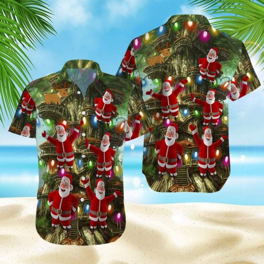 Christmas Santa Claus Light Funny Hawaii Aloha Shirts Ha63216