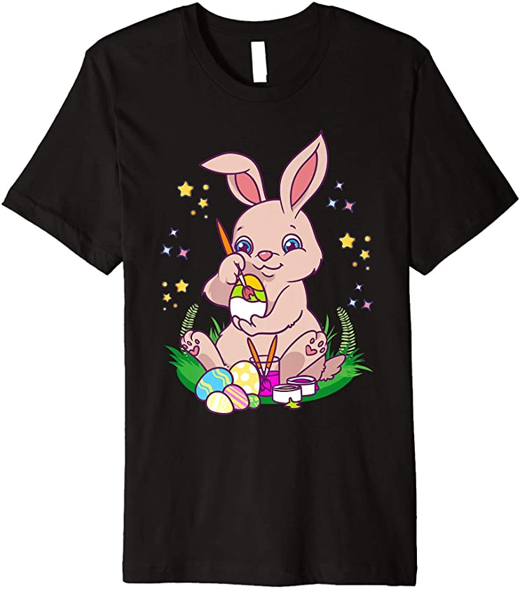 Cute Bunny Drawing Easter Eggs Gift Funny Painter Rabbit Premium T-Shirt