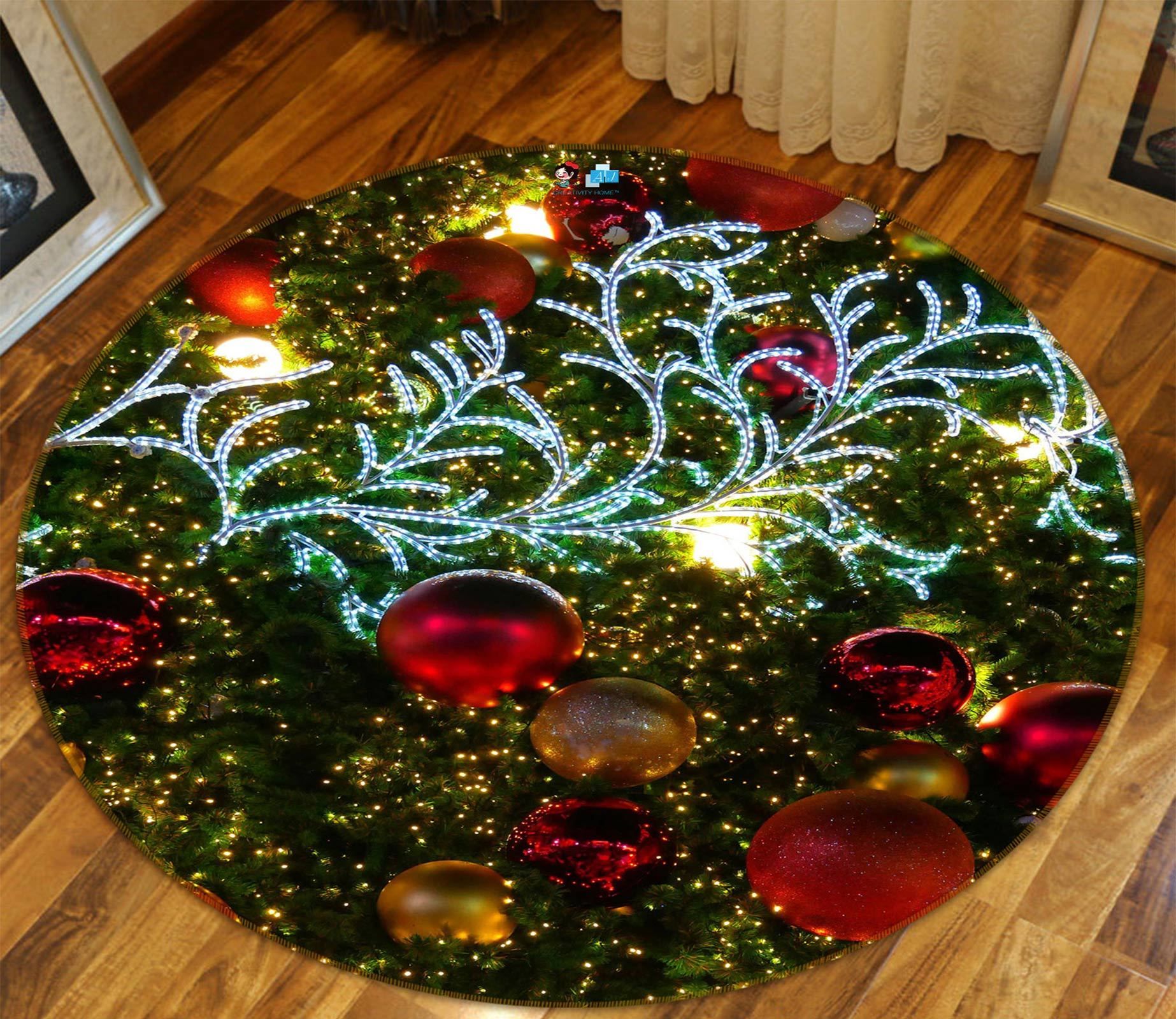 3d Branches Red Ball 54053 Christmas Round Rug Home Decor Xmas