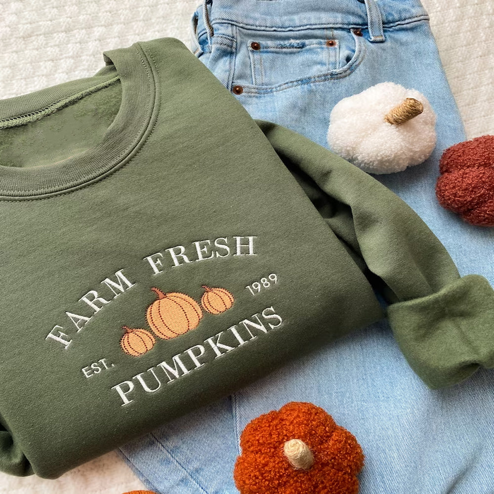 Pumpkin Patch Autumn Fall Embroidered Sweatshirt 2D Crewneck Sweatshirt All Over Print Sweatshirt For Women Sweatshirt For Men Sws4318