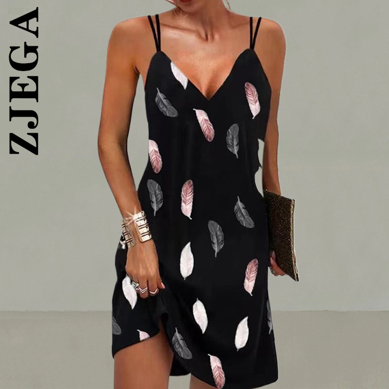 Zjega Fashion Dress Women V Neck Printed Sleeveless Dress Harajuku Lazy Dresses For Women 2021 Female Vestidos Clothing alx