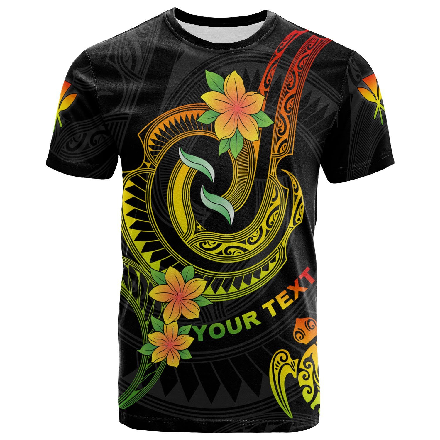 Hawaii Custom Personalised T- Shirt – Reggae Plumeria Flowers with Spiral Patterns – BN26