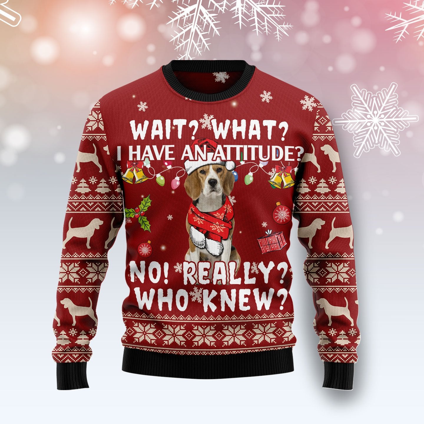 Beagle Attitude Sweater, Ugly Christmas Sweater For Dog Lovers