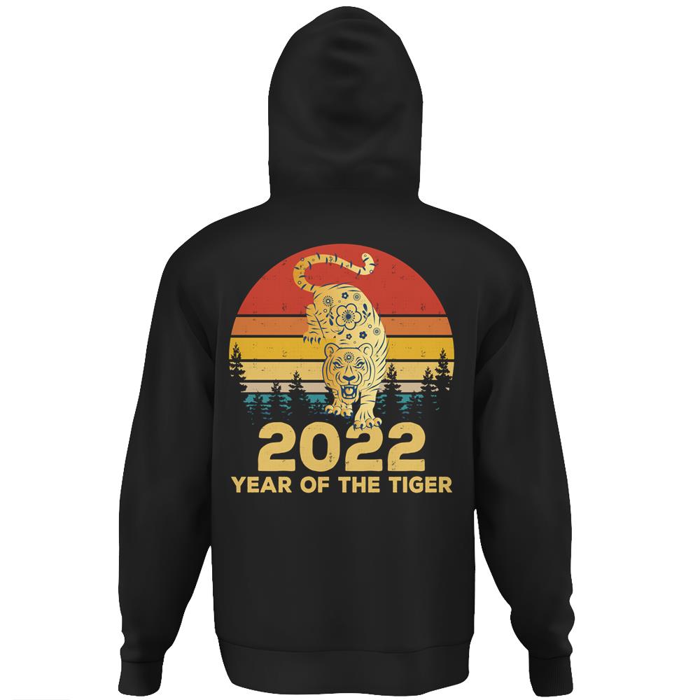 Vintage Year Of The Tiger Chinese New Year Decorations 2022 Hoodie Print On Back