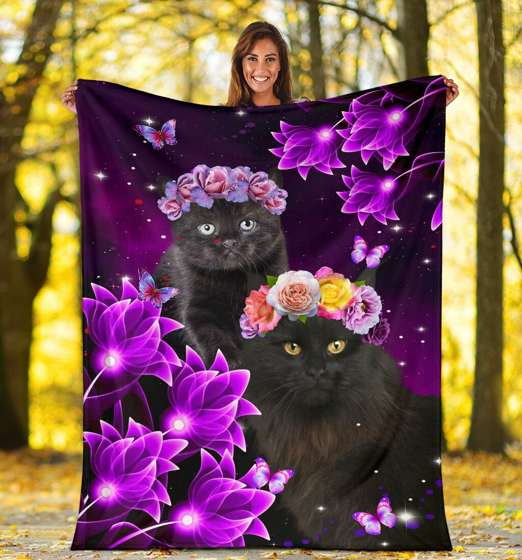 Cat Puppy Cute With Flower Personalized Photo Upload Name Date Fleece Blanket Print 3D, Unisex, Kid, Adult