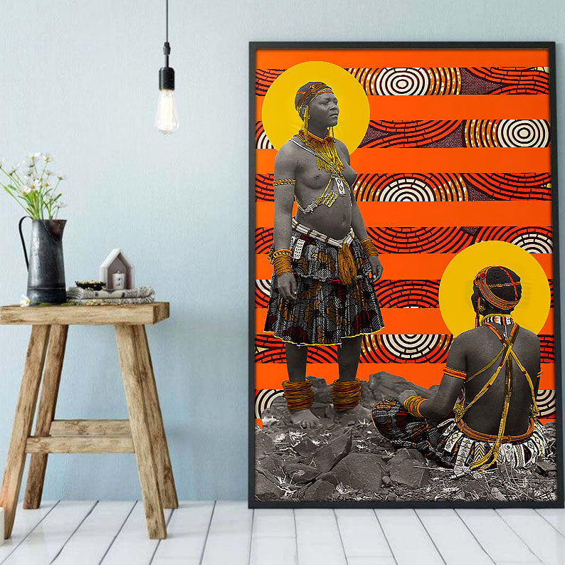 West Africa Custom Canvas Prints Retro Brown Skin Poster Black Girl Fashion African King Elegant Wall Decals