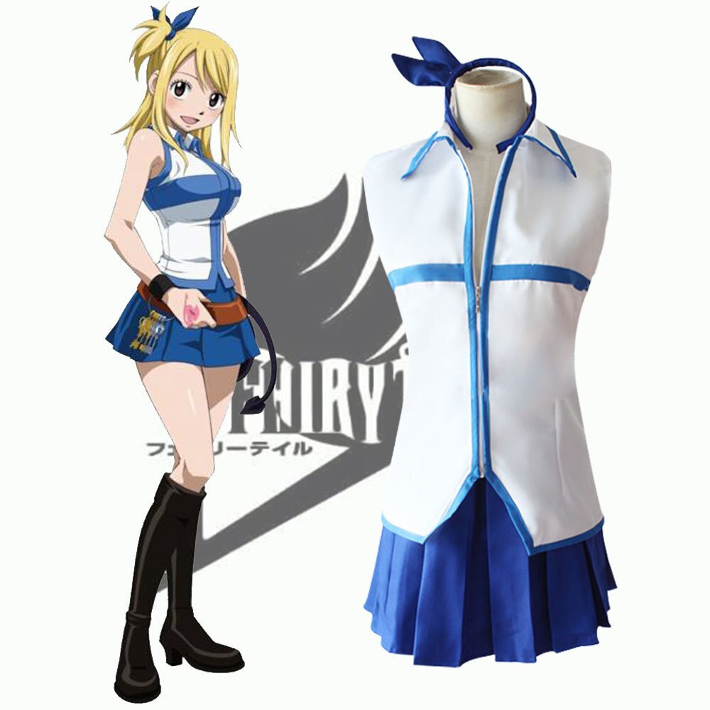 Anime FAIRY TAIL Lucy Heartfilia Cosplay Costume Top skirt Hairpin Set Halloween Makeup Party Prop alx