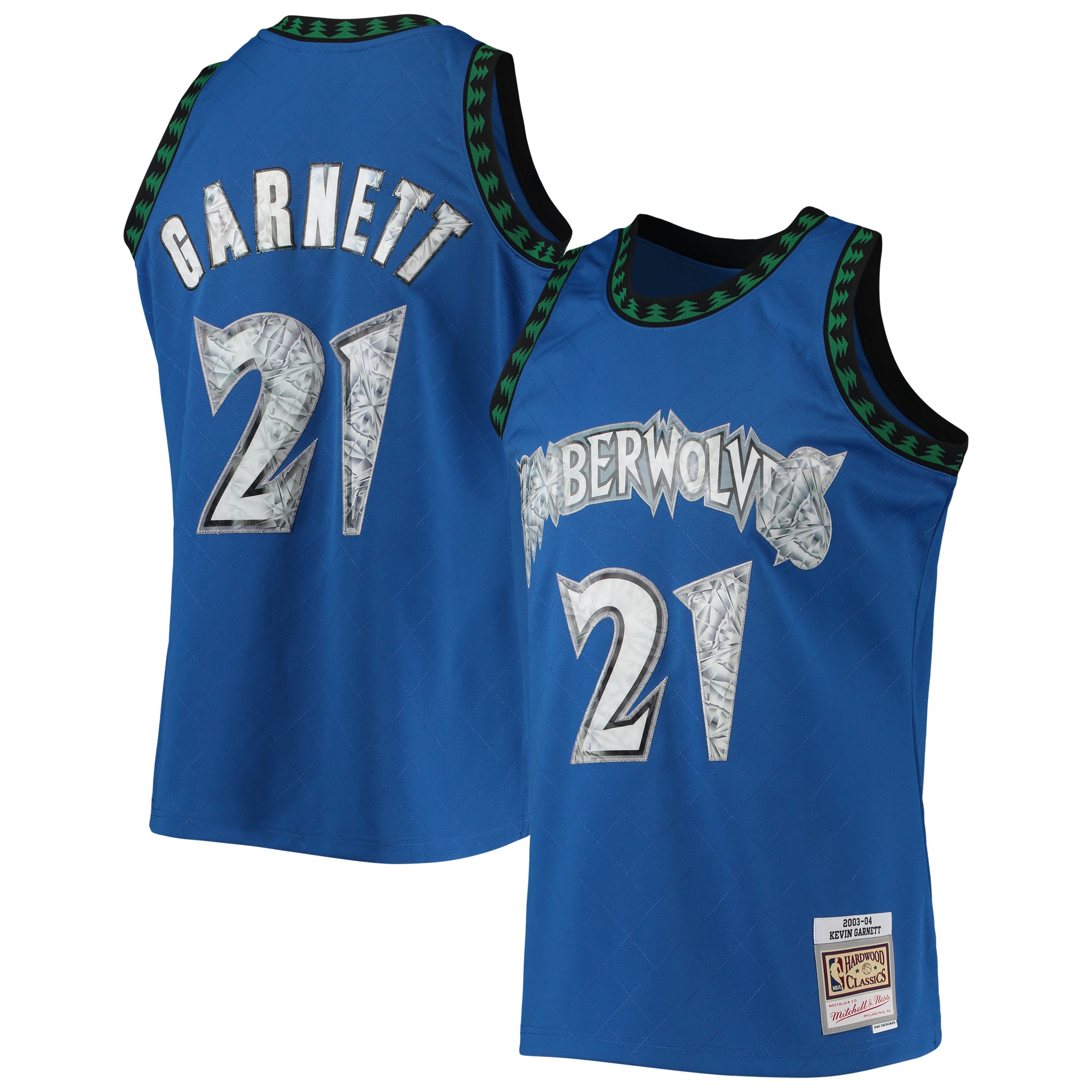 Men's Mitchell & Ness Kevin Garnett Blue Minnesota Timberwolves 1996-97 Hardwood Classics NBA 75th Anniversary Diamond Swingman Jersey