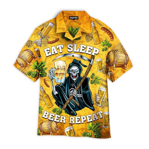 Skeleton Eat Sleep Beer Repeat Hawaii Shirt For Men Women Ha40872