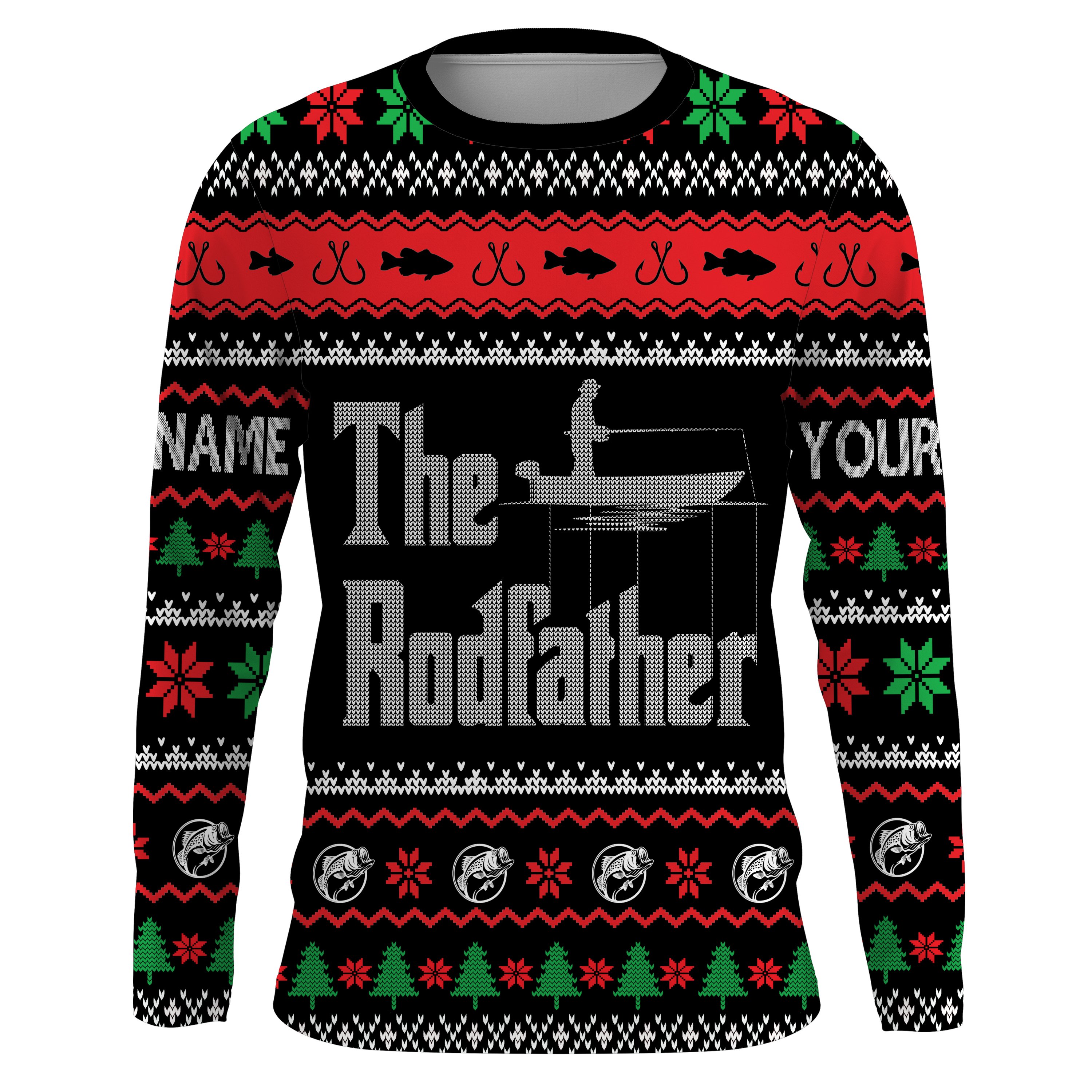 The Rod Father Ugly Sweater Pattern Custom Long Sleeve Fishing Shirts, Personalized Fishing Christmas Gifts – Iphw1883